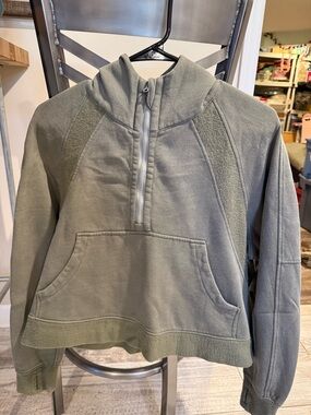 Olive Green Half-Zip Cropped Hoodie